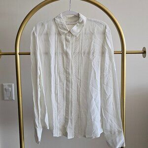 Club Monaco White Embroidered Shirt Size M